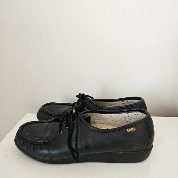SAS Black Leather Lace-Up Shoes Size 8 Hand Sewn Siesta Comfort Loafer - Picture 2 of 6